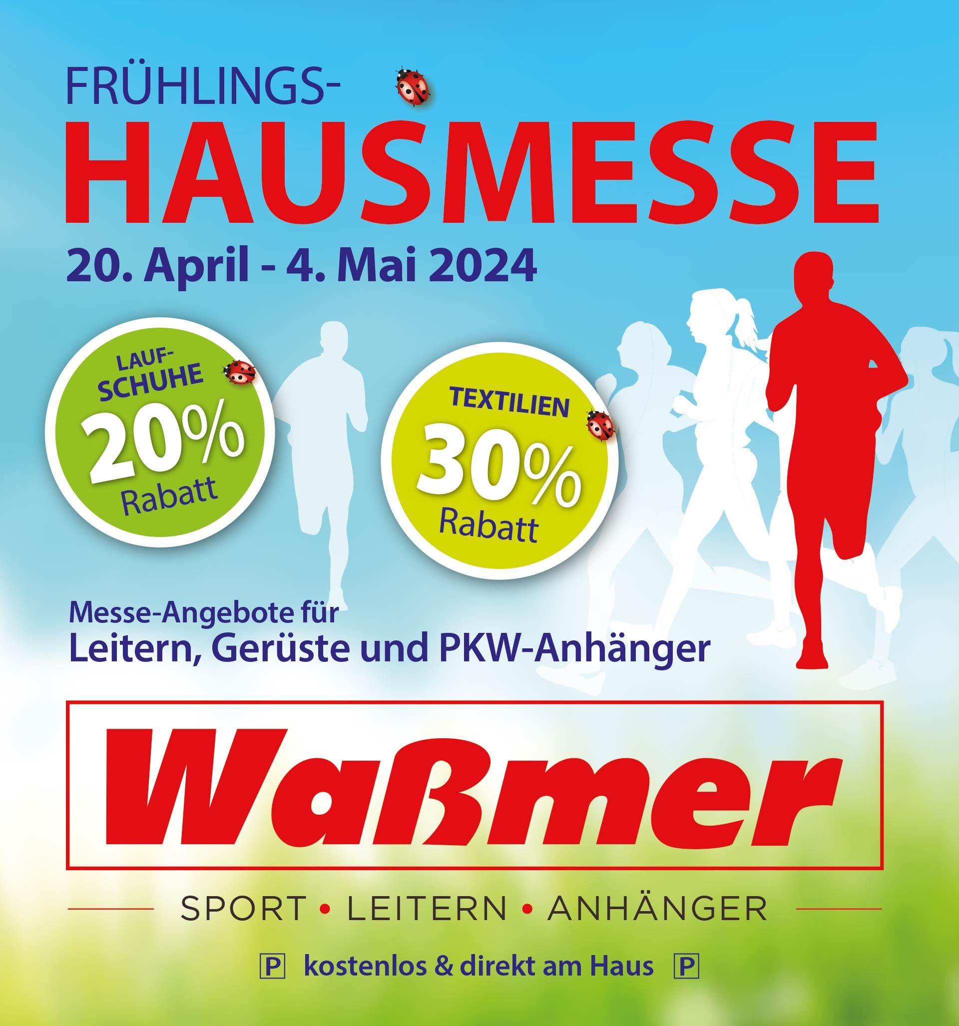 Frühlings-Hausmesse bei Sport + Leitern Waßmer in Bad Säckingen mit 20% Rabatt auf Laufschuhe und 30% auf Textilien - vom 20. April bi s4. Mai